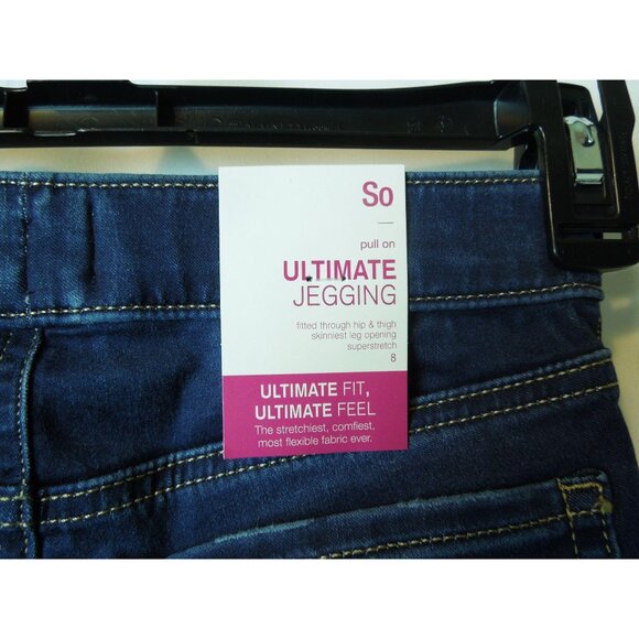 Girls SO Dark Blue Distressed Ultimate Stretch Jeggings Adj. Waist Size 8 - Picture 9 of 10